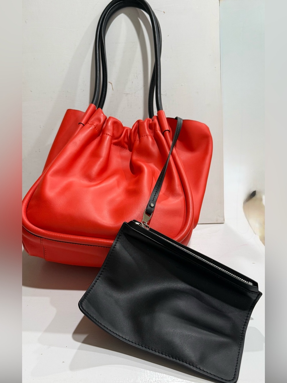 Proenza Schouler Orange Tote Calfskin Bag Snap Closure with Black Wrist Pouch